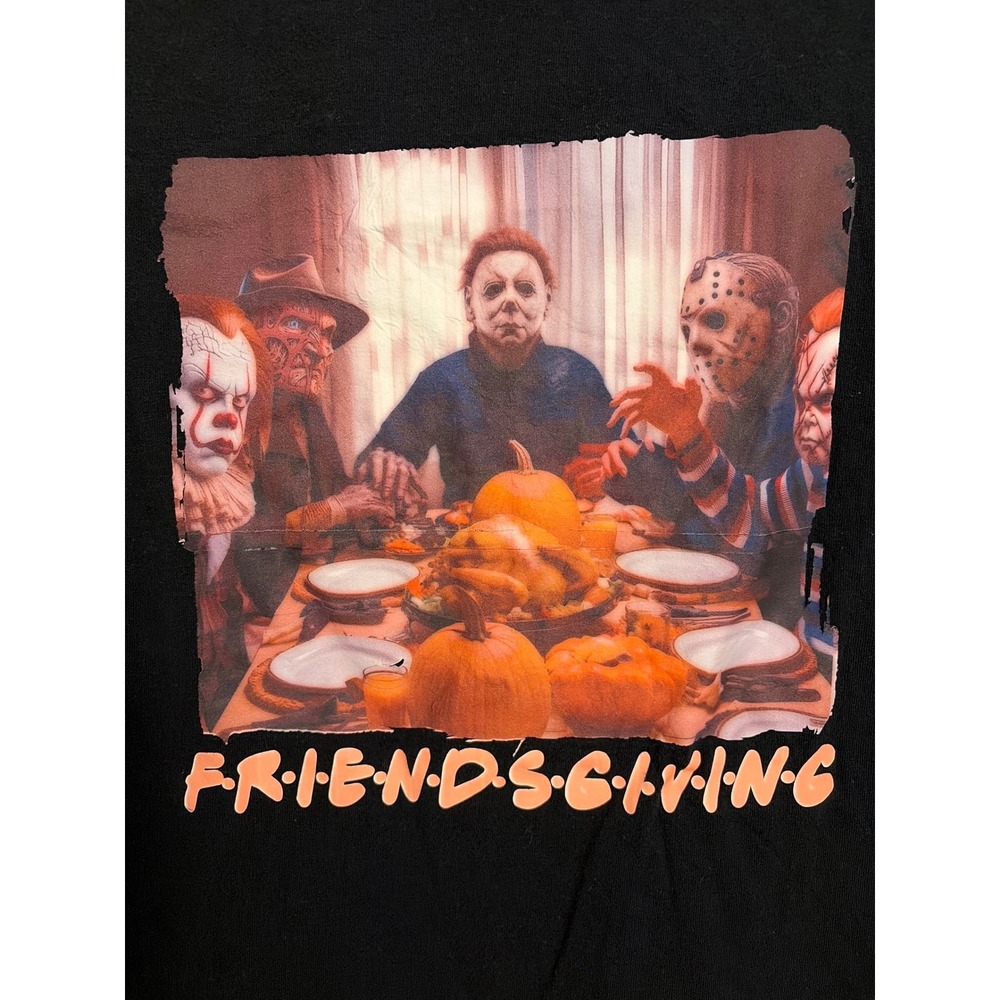 Gildan Horror Friendsgiving T-Shirt Mens Large Black Graphic Tee Friends - Picture 2 of 6